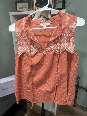mine Coral Embroidered Short Sleeve Top PTP 21”